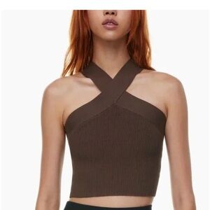 Babaton Chocolate Ribbed Crop Top